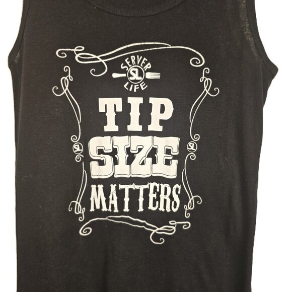 Bella Bartender Tank Top "Tip Size Matters" Womens Large Black & White Server - Picture 2 of 4